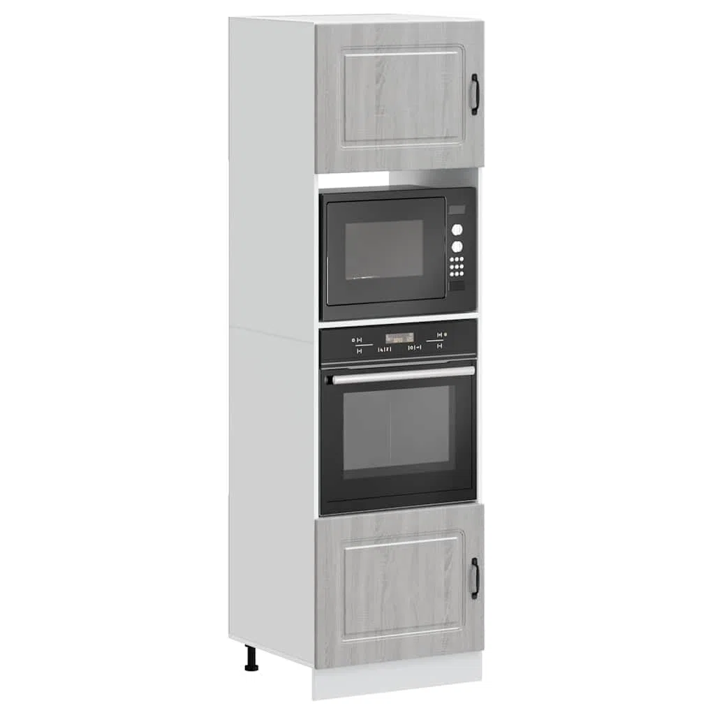 Armoires de Four 2 pièces Kalmar en Bois d'ingénierie Gris Sonoma 60x57x207 cm avec Pieds réglables, Rangement Micro-Ondes, Meuble Placard Compact pour Cuisine et Salle à Manger