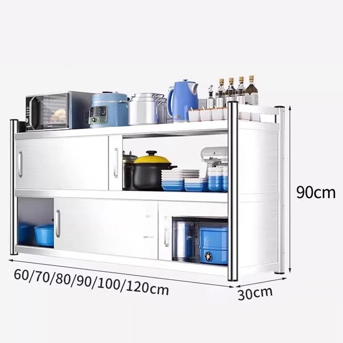 Armoire de Rangement en Acier Inoxydable Robuste, Conception de Porte coulissante, capacité de 50kg, résistant à la Rouille pour l'organisation de Garage de Bureau de Cuisine