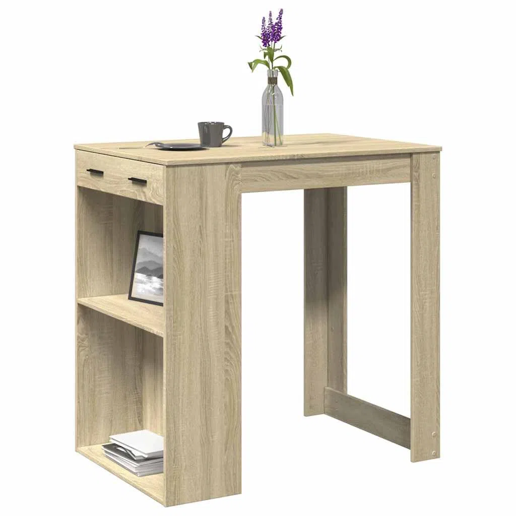Table de Bar chêne Sonoma en Bois d'ingénierie 102x70x103,5 cm avec tiroir et étagères, Meuble de Rangement pour Cuisine Salon Salle à Manger Espace Convivial