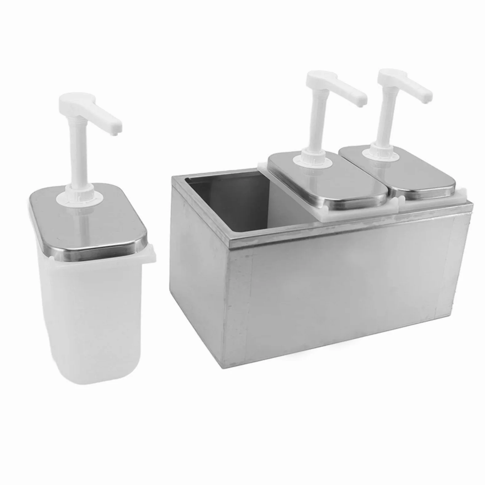 Distributeur de Sauce en Plastique et en Acier Inoxydable, Station de Pompe à Condiments, Distributeur de Sauce pour la Cuisine et la Maison (-3118220188812)