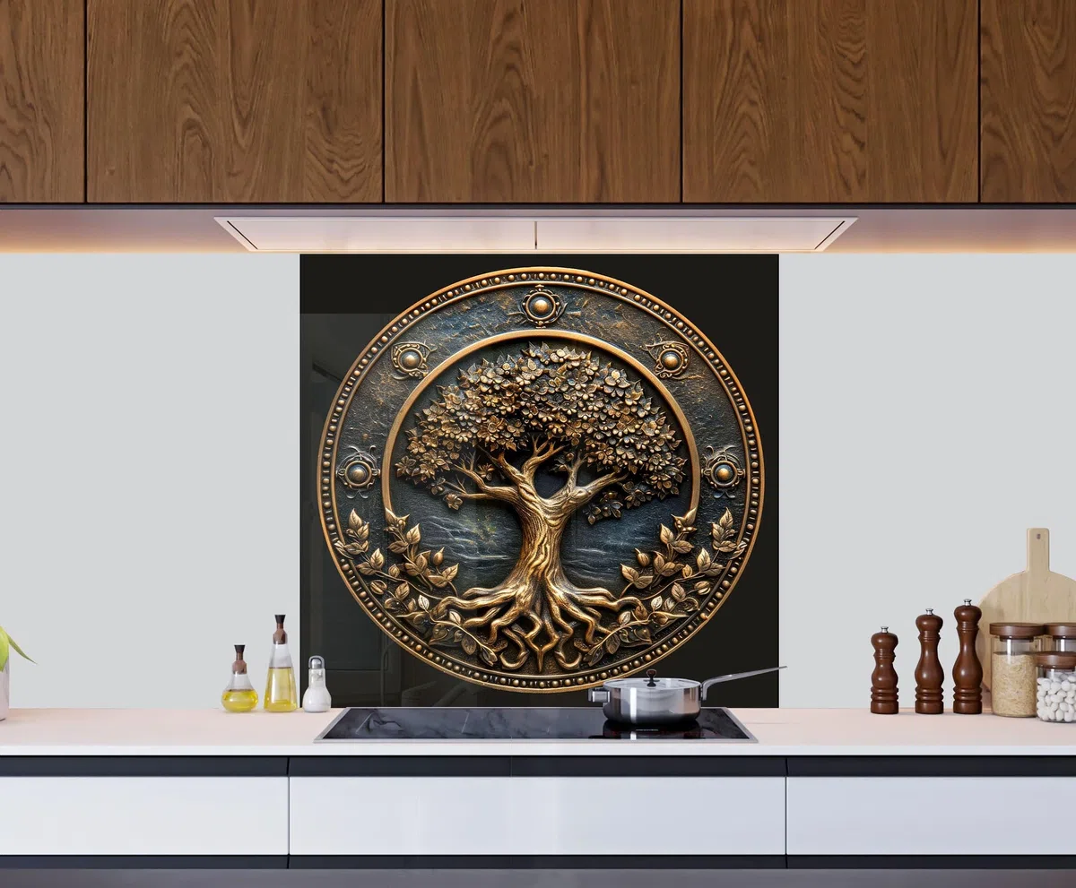 Myphotostation – Dosseret en verre trempé Life of Tree noir de 122 x 61 cm – Crédence en verre trempé pour cuisine, protection murale de cuisinière, planche à découper, panneau mural de cuisinière