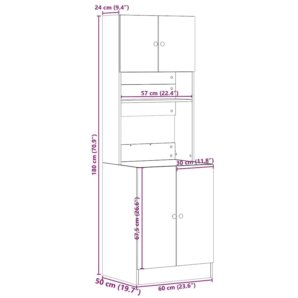 Armoire de cuisine gris sonoma 60 x 50 x 180 cm en bois avec beaucoup d'espace de rangement pour cuisine, salon, garde-manger, salle de bain ou commercial, avec tiroirs, portes et support