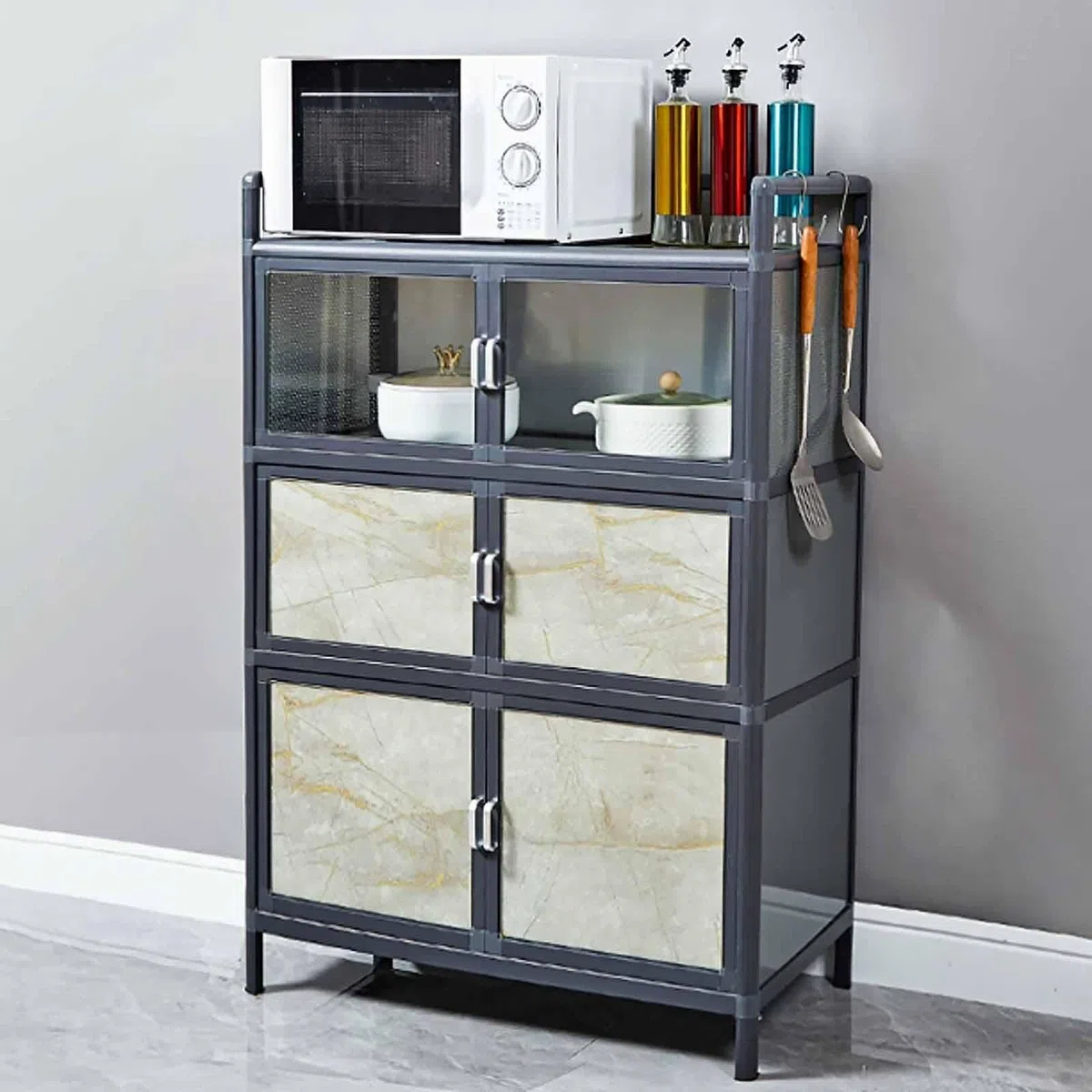 Meuble de Rangement Cuisine avec Portes, Armoire Alu Noire