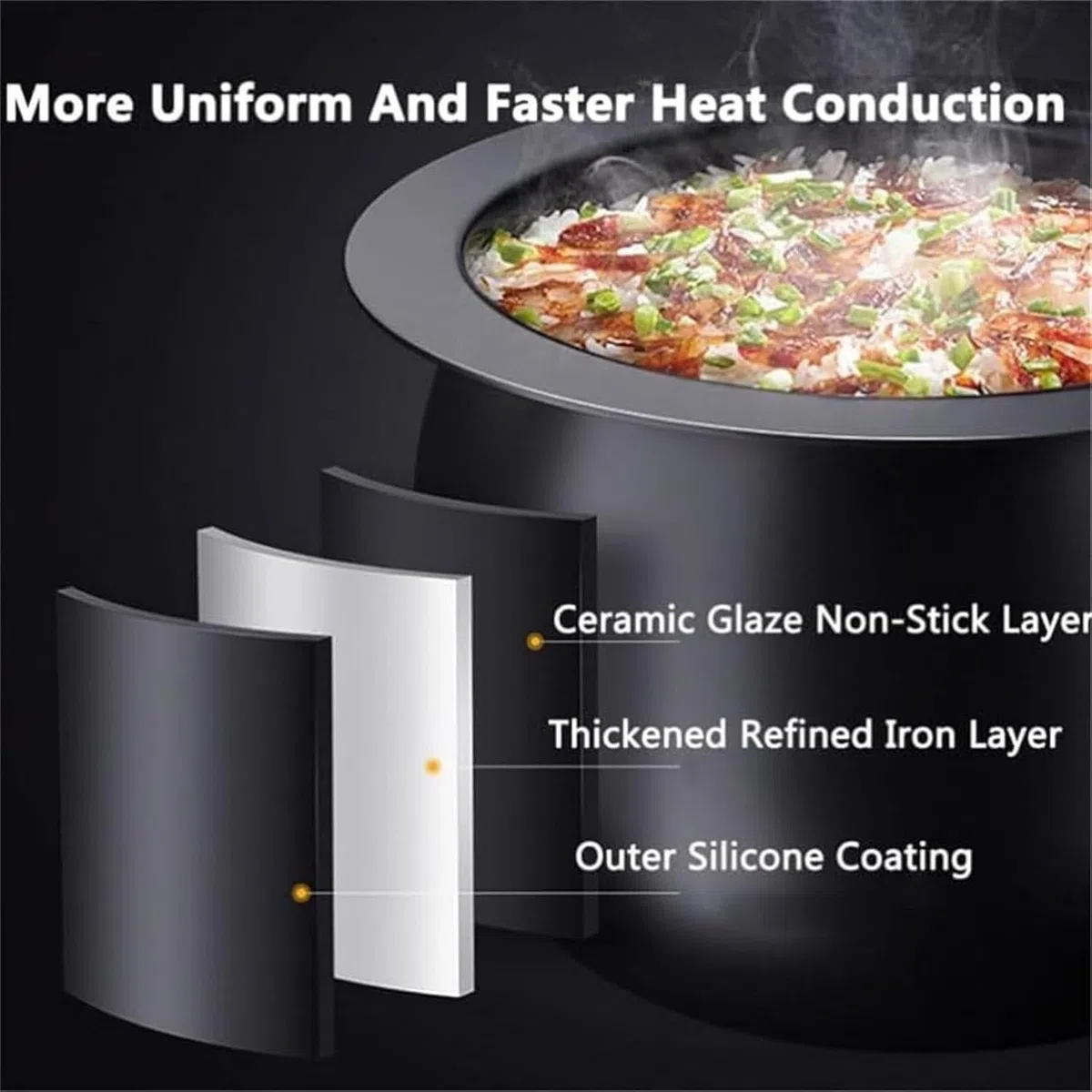 Cuiseur Automatique Portable pour Sautés, 2000 W, 6 L, Démarrage Intelligent en Un Clic, Trois Vitesses Réglables, Rotation Automatique à 360 °, pour Sautés et Ragoûts