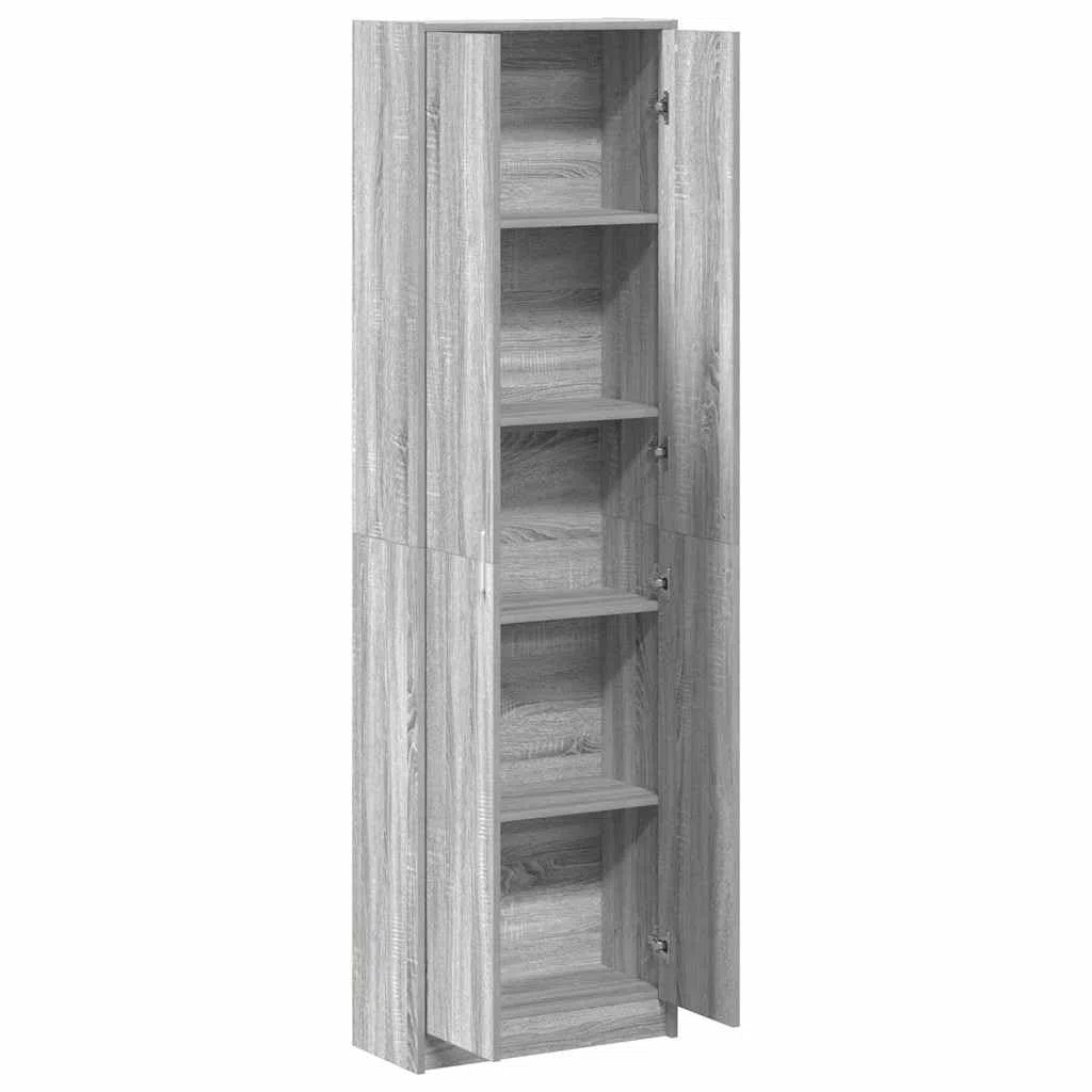 Armoire gris Sonoma 55 x 25 x 189 cm en bois avec 5 étagères, 2 portes, rangement spacieux pour vêtements, garde-robe, manteau et chaussures, armoire de chambre moderne