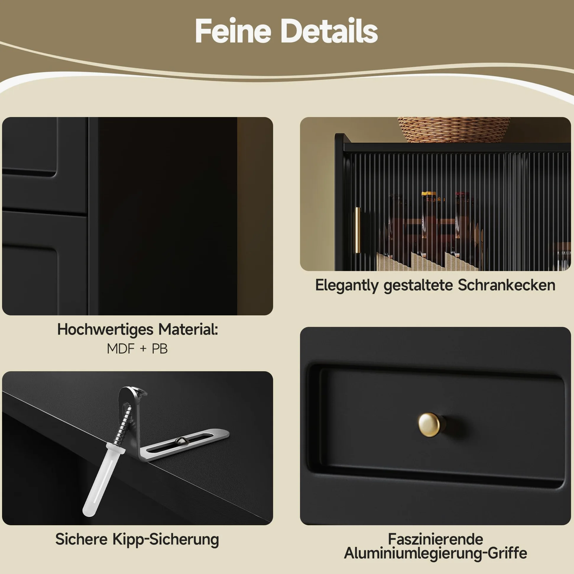 Armoire de cuisine avec éclairage LED, armoire haute, noire, MDF et panneau de particules, 120 x 35 x 167 cm, étagères réglables, portes en verre