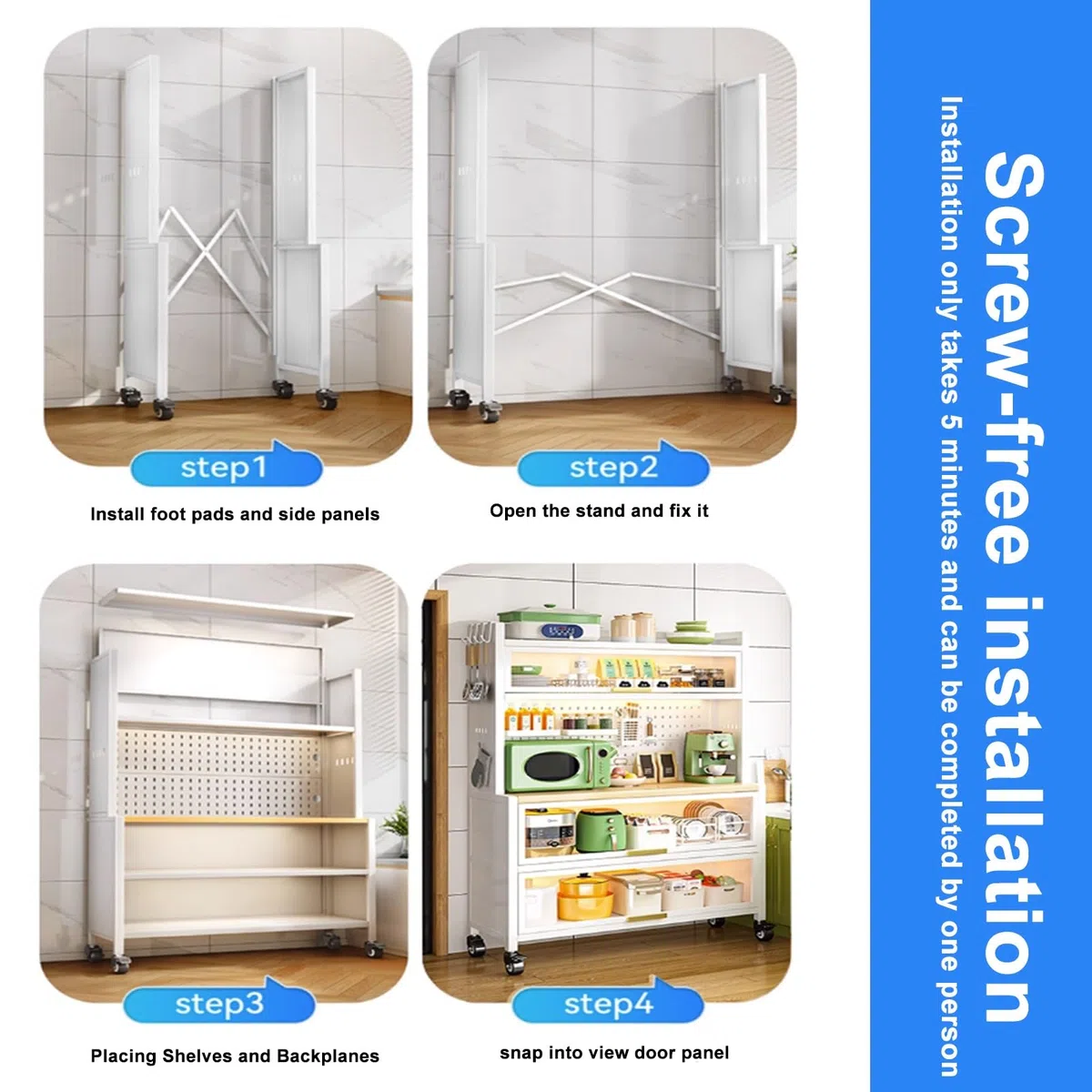 Grande armoire de rangement de cuisine noire – Étagère de four à micro-ondes et bar à café avec portes battantes – Étagère de comptoir pour la maison, le bureau, le garde-manger, le garage