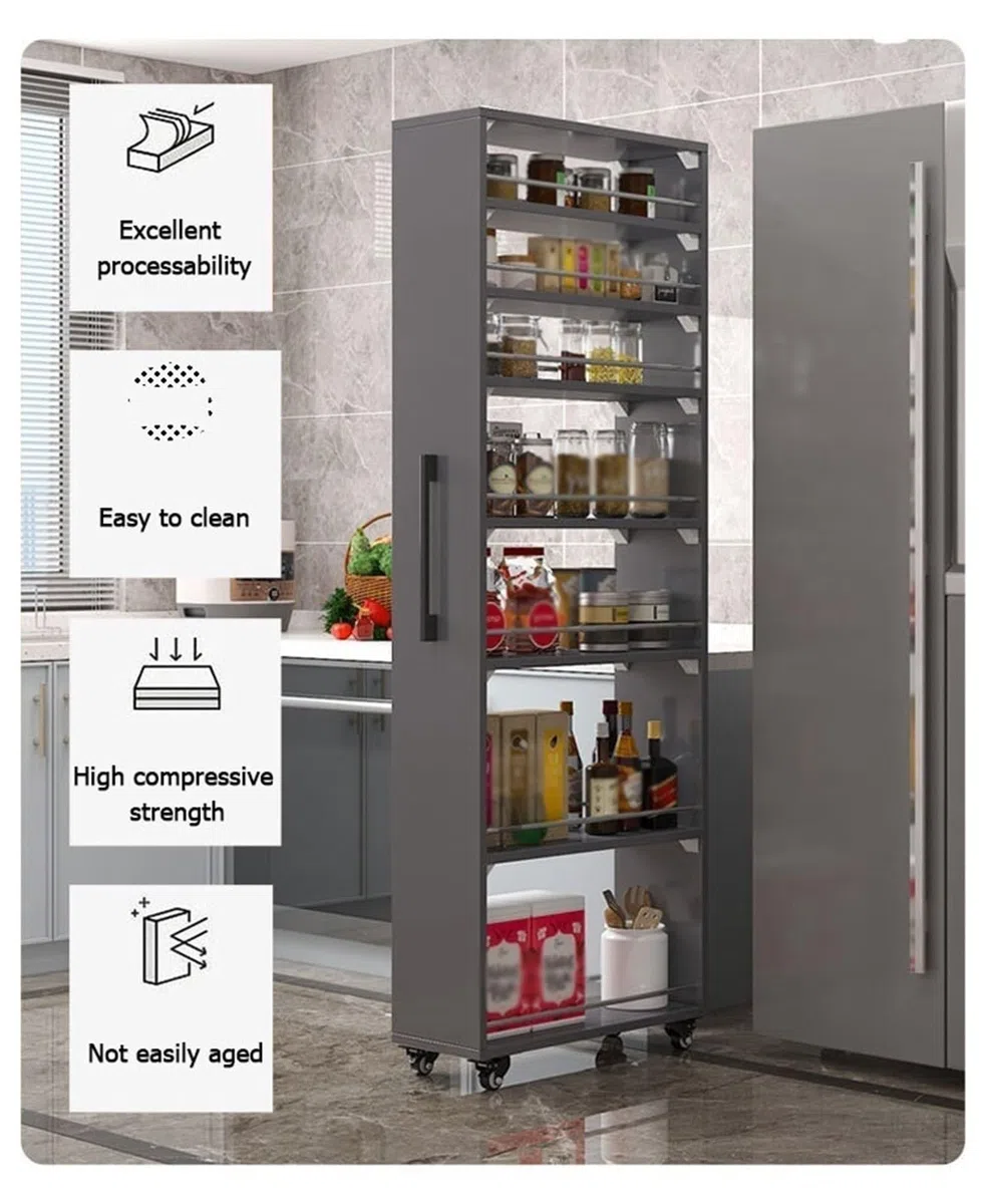Étagère à épices fine à 7 niveaux avec roulettes – Chariot de rangement étroit de 15 cm pour cuisine – Étagères réglables pour garde-manger et restaurant – Solution de cuisine peu encombrante