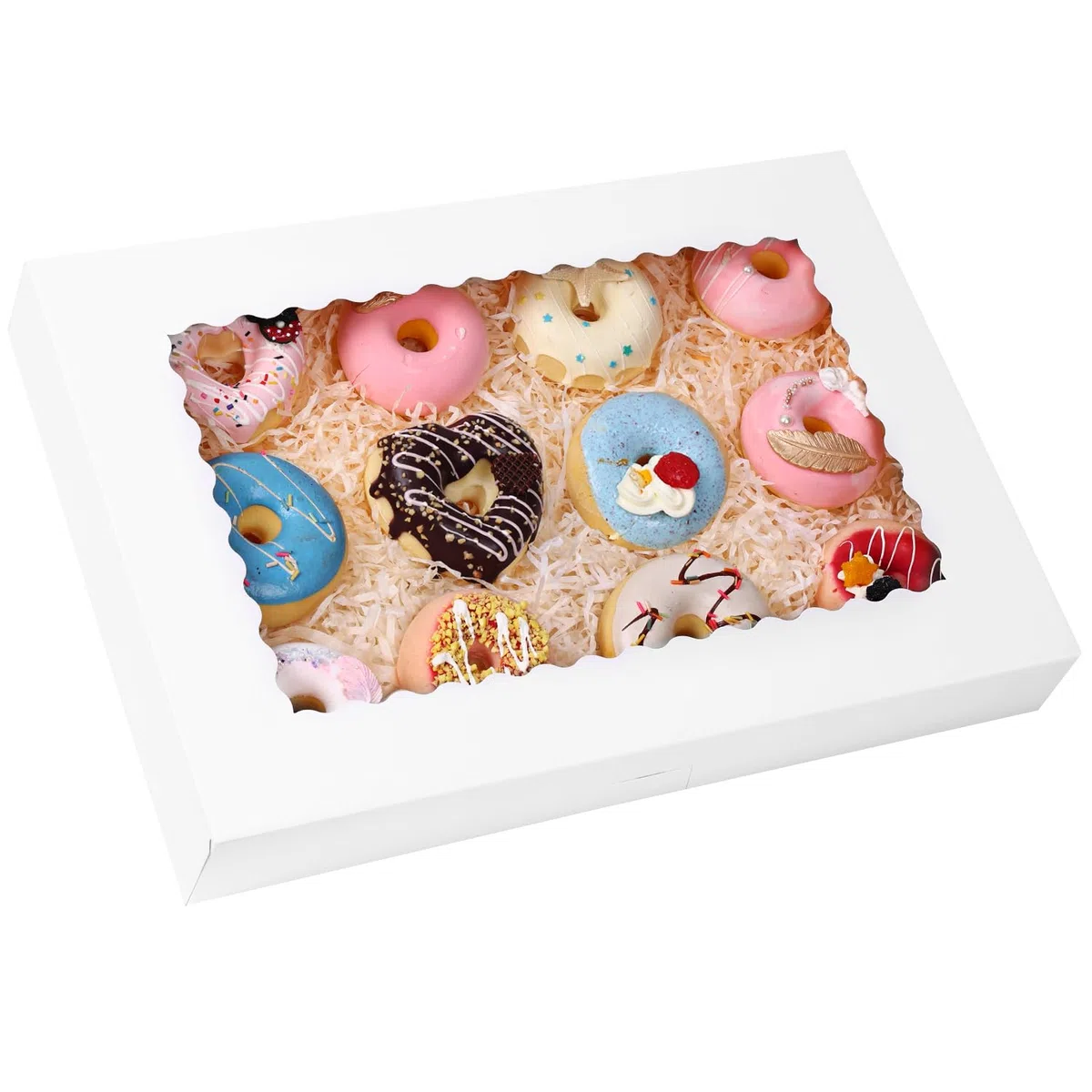 Moretoes Lot de 30 boîtes blanches de 40,6 x 28,9 x 6,3 cm avec fenêtre pour pâtisseries, tartes, muffins, fraises recouvertes de chocolat