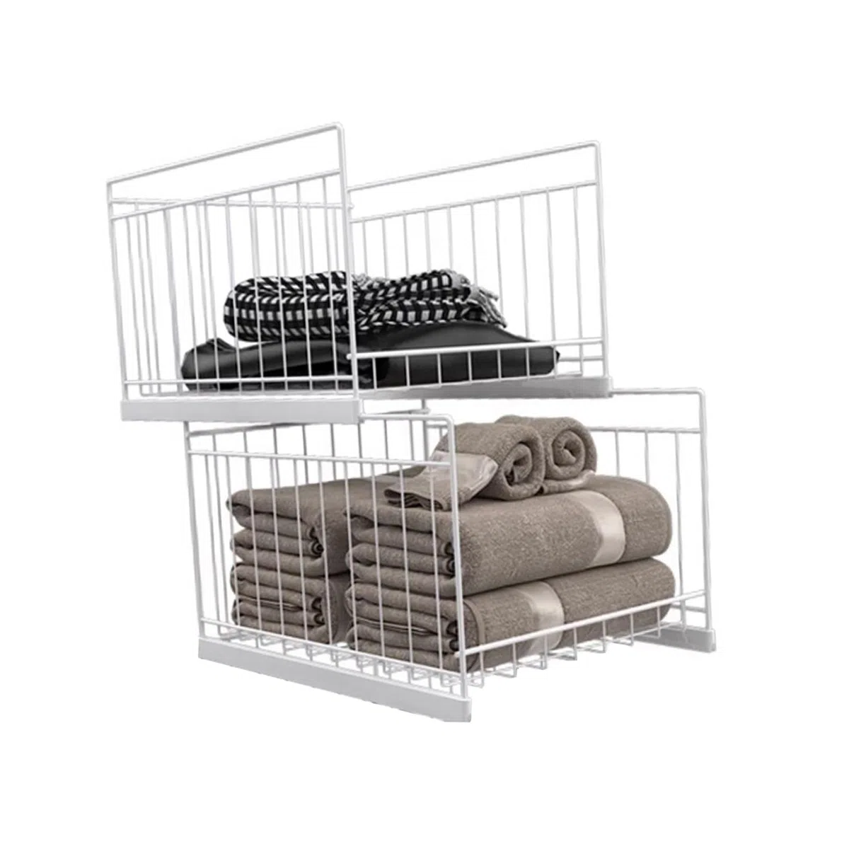 Paniers coulissants pour Placard, bacs de Rangement empilables en Acier, Organisateur Coulissant pour Armoire, pour placards de Cuisine et Garde-Manger (35 x 43,5 x 32 cm)