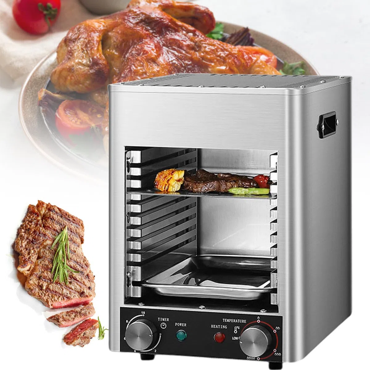 Gril éLectrique D'IntéRieur Avec ContrôLe De TempéRature RéGlable Jusqu'à 1450 ℉, Grille AntiadhéSive Amovible, Pour 3 à 5 Personnes, Acier Inoxydable,110V