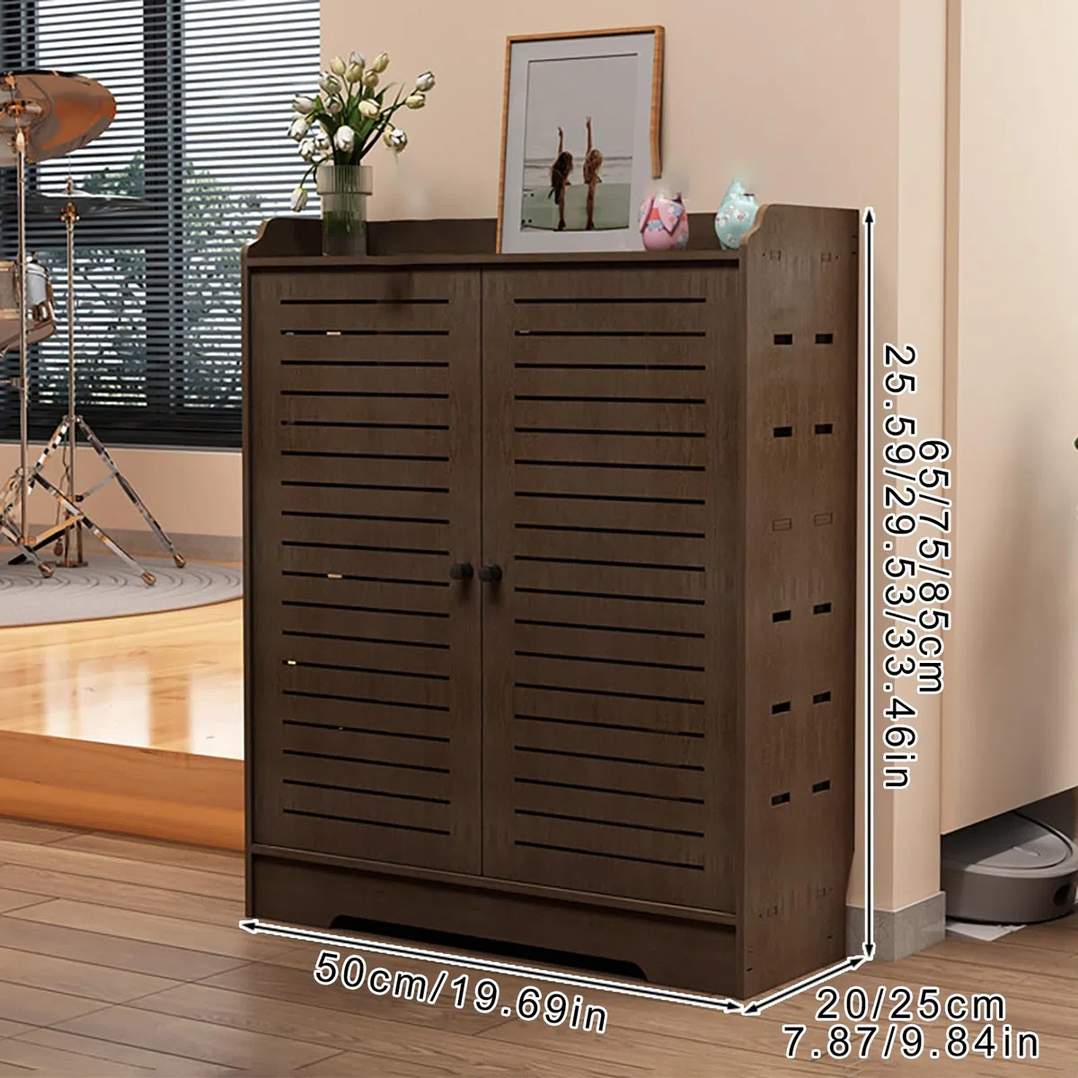 Slish Armoire Sto en bois avec portes et étagères pour salon, chambre à coucher, bureau (50 x 65 x 25 cm)