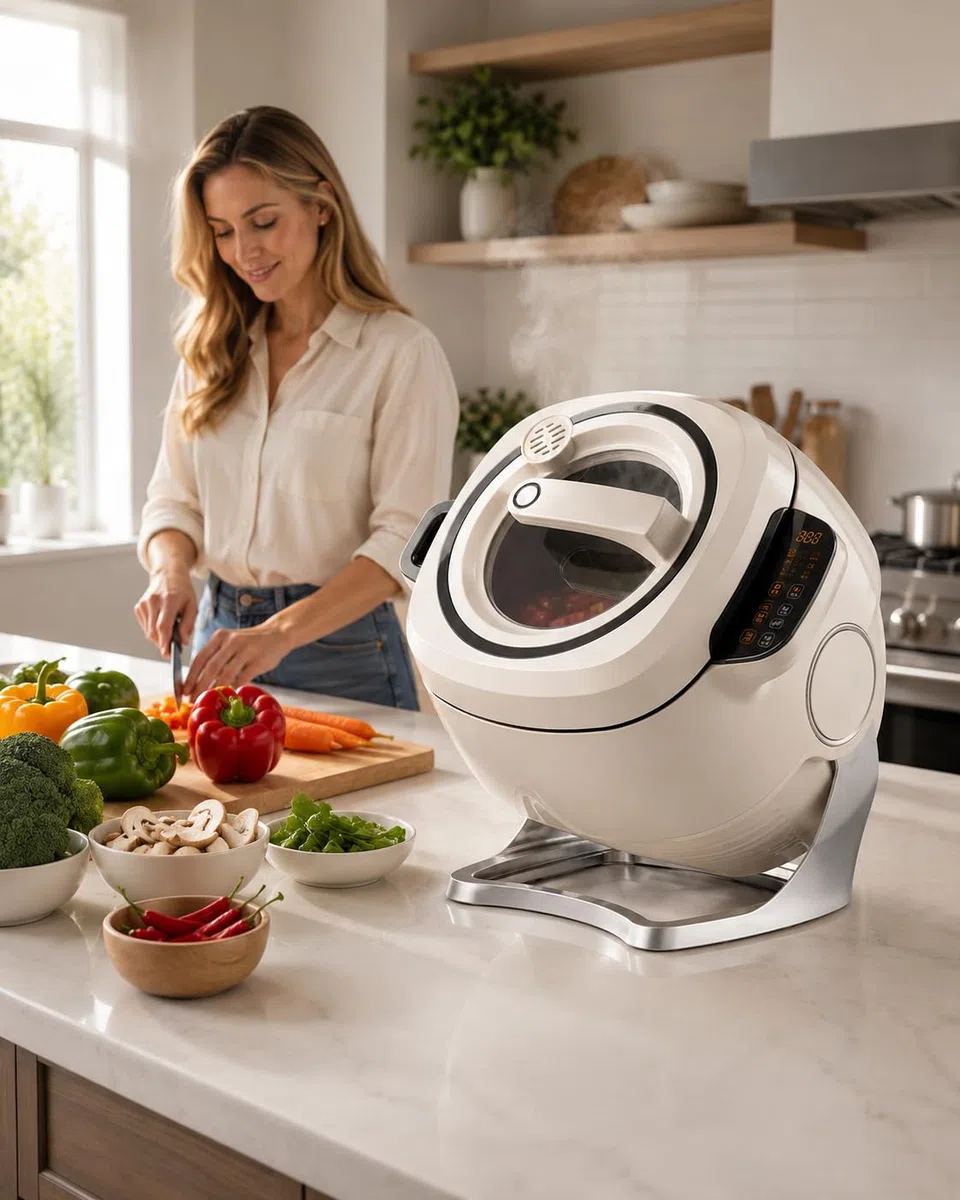 Robot Cuiseur Automatique, Machine Multifonction avec Fonction Sauté Rotation 360°, Capacité 6l, Chauffage Ih 2000w Et Contrôle Tactile Intelligent, Cuiseur Électrique pour Riz