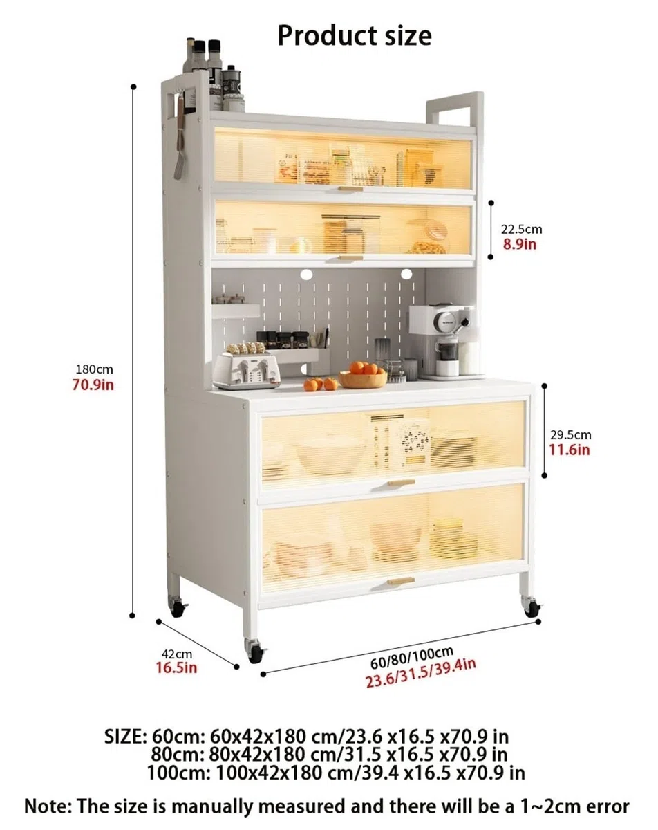 Meuble de rangement de cuisine à roulettes à 6 niveaux avec porte rabattable – En métal pour cafetières à micro-ondes, casseroles et poêles – Buffet peu encombrant (noir, 100 cm)
