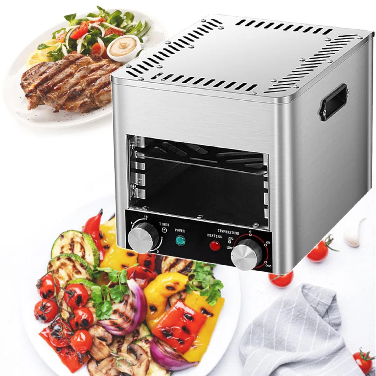 Grill à Steak éLectrique, Grill à Steak Commercial D'IntéRieur, Grill à Steak Automatique, Temps De Cuisson Et TempéRature RéGlables Pour Le BœUf, Le Poulet Et Les LéGumes,A-220V