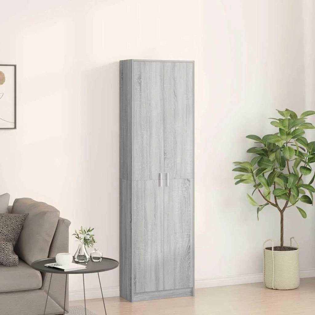 Armoire gris Sonoma 55 x 25 x 189 cm en bois avec 5 étagères, 2 portes, rangement spacieux pour vêtements, garde-robe, manteau et chaussures, armoire de chambre moderne