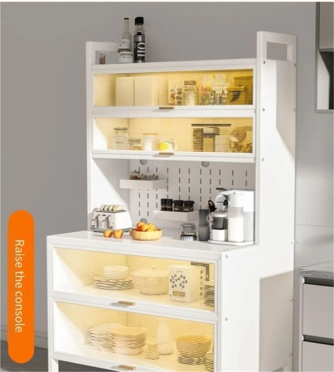 Meuble de rangement de cuisine à roulettes à 6 niveaux avec porte rabattable – En métal pour cafetières à micro-ondes, casseroles et poêles – Buffet peu encombrant (noir, 100 cm)