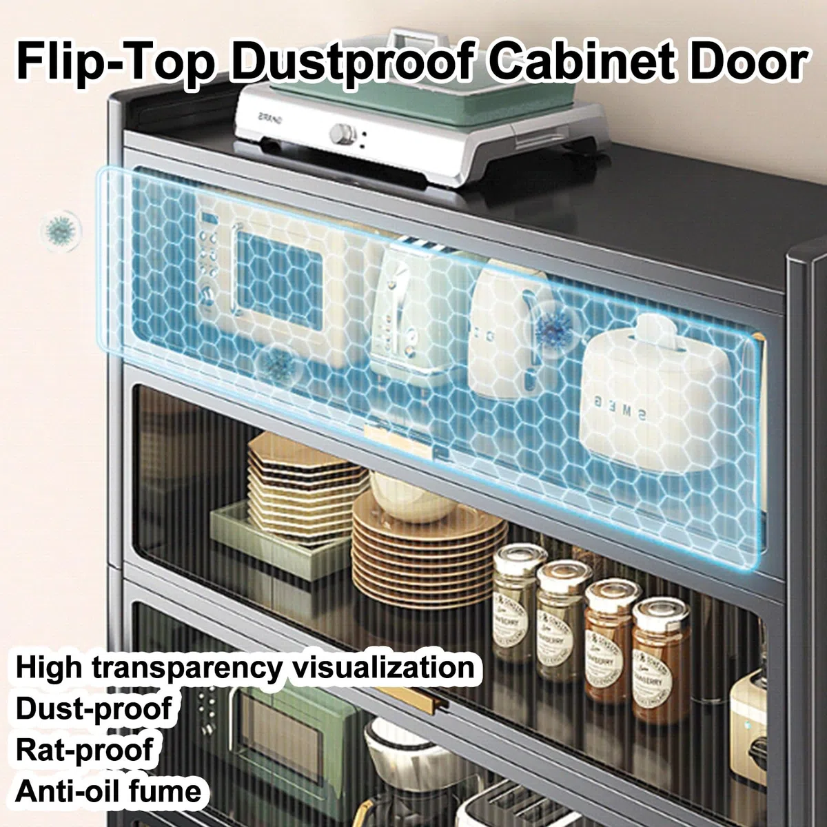 Table de cuisine multicouche avec rangement anti-poussière et armoire latérale pour four à micro-ondes, station de travail polyvalente pour salle à manger et préparation des aliments, 100 x 44 x 85 cm