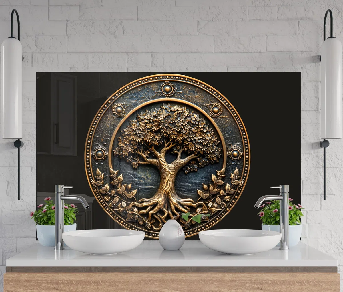 Myphotostation – Dosseret en verre trempé Life of Tree noir de 122 x 61 cm – Crédence en verre trempé pour cuisine, protection murale de cuisinière, planche à découper, panneau mural de cuisinière