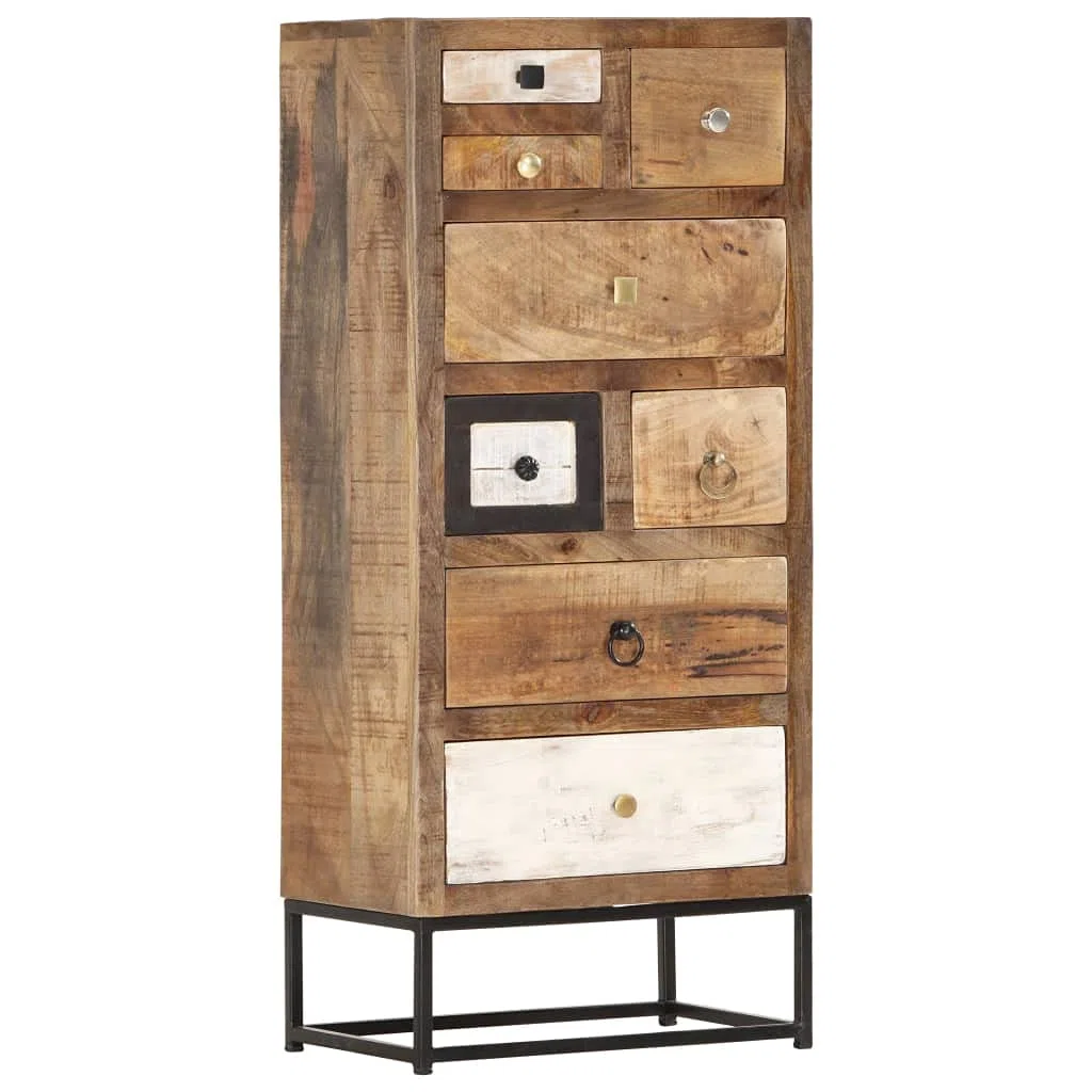 Mufak Dolabı Meuble haut avec tiroirs - 45 x 30 x 105 cm - En bois vieilli massif - Buffet multifonction - Pour bureau, salon, chambre à coucher, cuisine