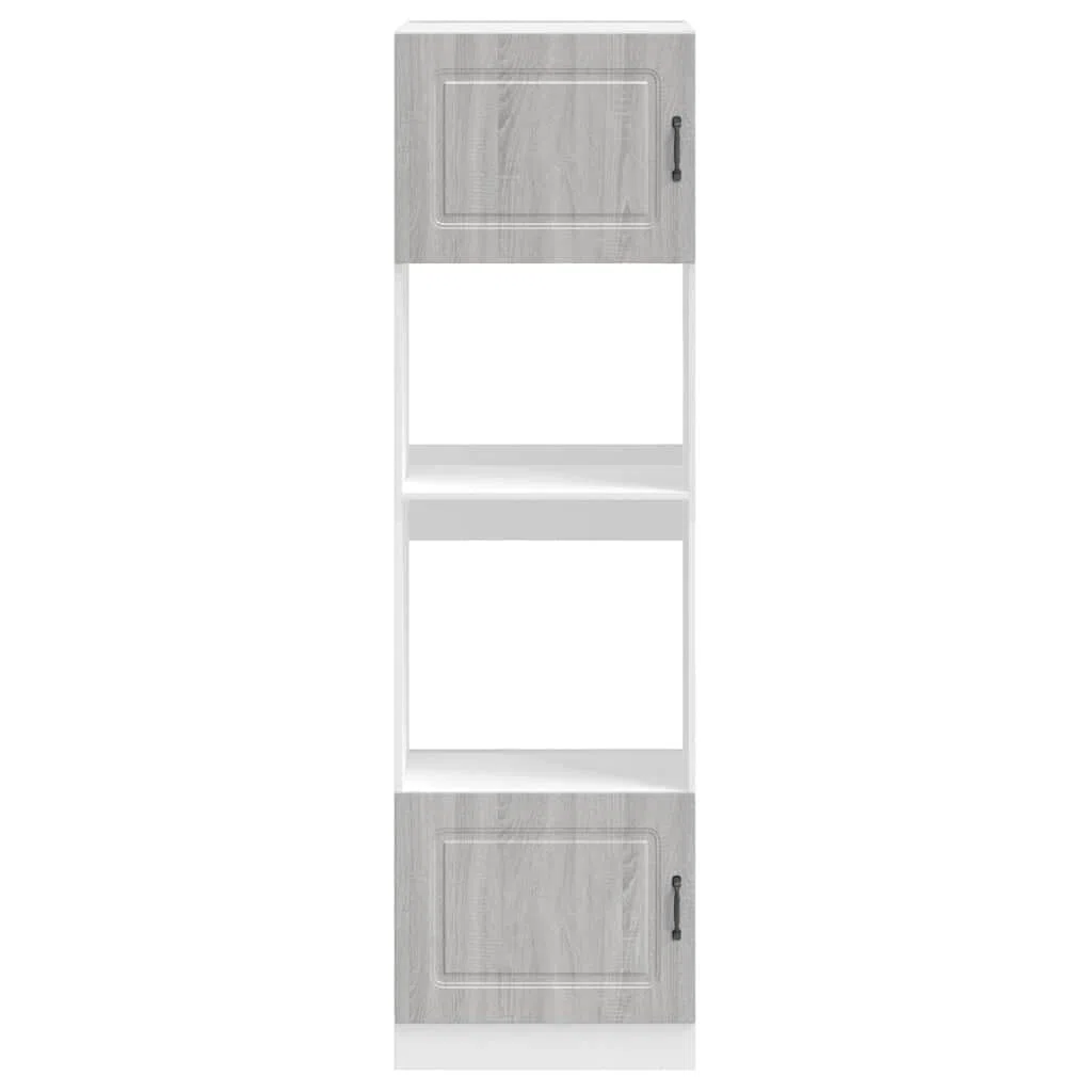 Armoires de Four 2 pièces Kalmar en Bois d'ingénierie Gris Sonoma 60x57x207 cm avec Pieds réglables, Rangement Micro-Ondes, Meuble Placard Compact pour Cuisine et Salle à Manger