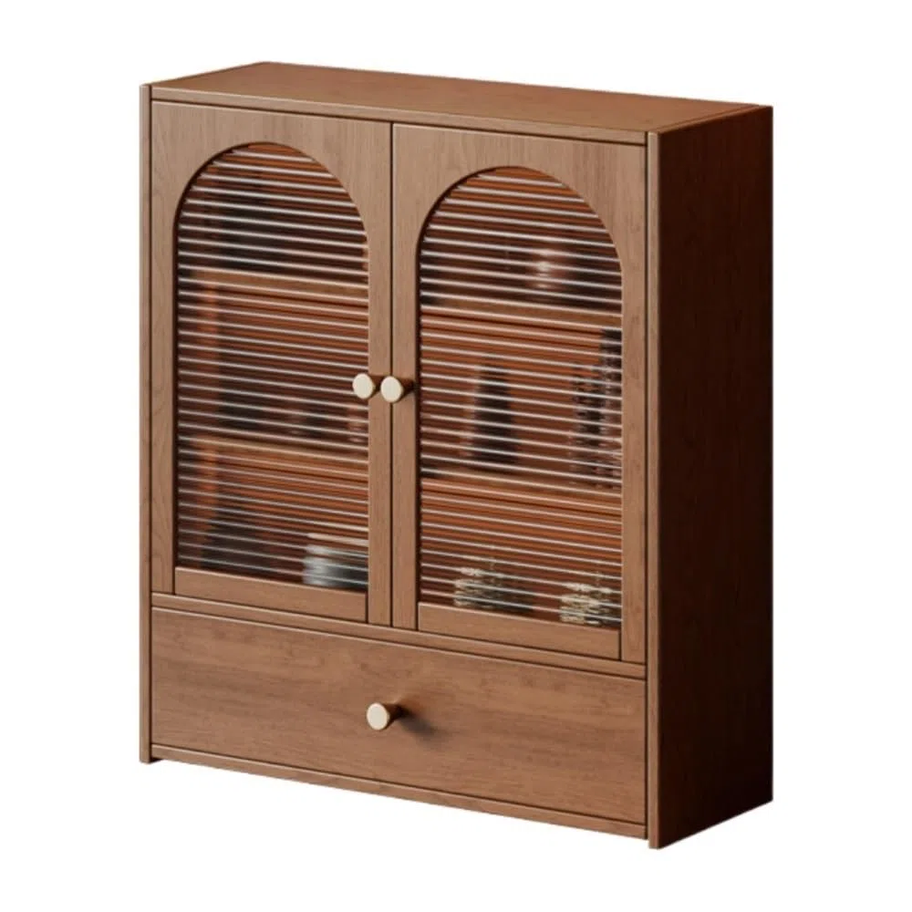 Meuble de rangement élégant en bois avec portes en acrylique et tiroirs et poignée en métal pour salon, salle à manger et cuisine (40,1 x 15 x 47 cm)