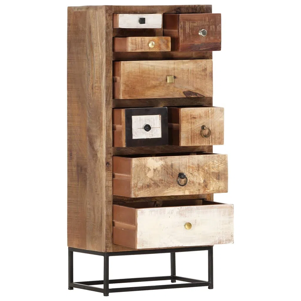 Mufak Dolabı Meuble haut avec tiroirs - 45 x 30 x 105 cm - En bois vieilli massif - Buffet multifonction - Pour bureau, salon, chambre à coucher, cuisine