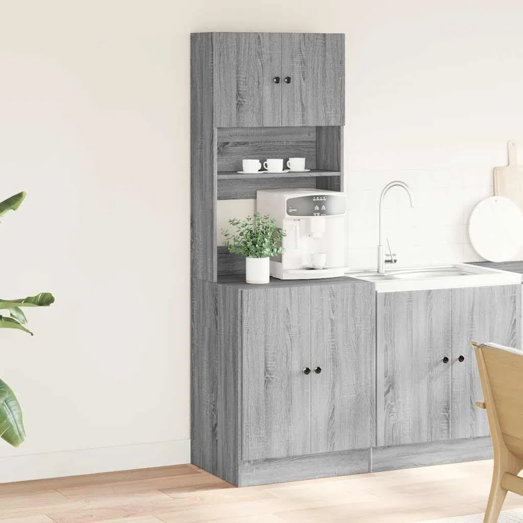 Armoire de cuisine gris sonoma 60 x 50 x 180 cm en bois avec beaucoup d'espace de rangement pour cuisine, salon, garde-manger, salle de bain ou commercial, avec tiroirs, portes et support