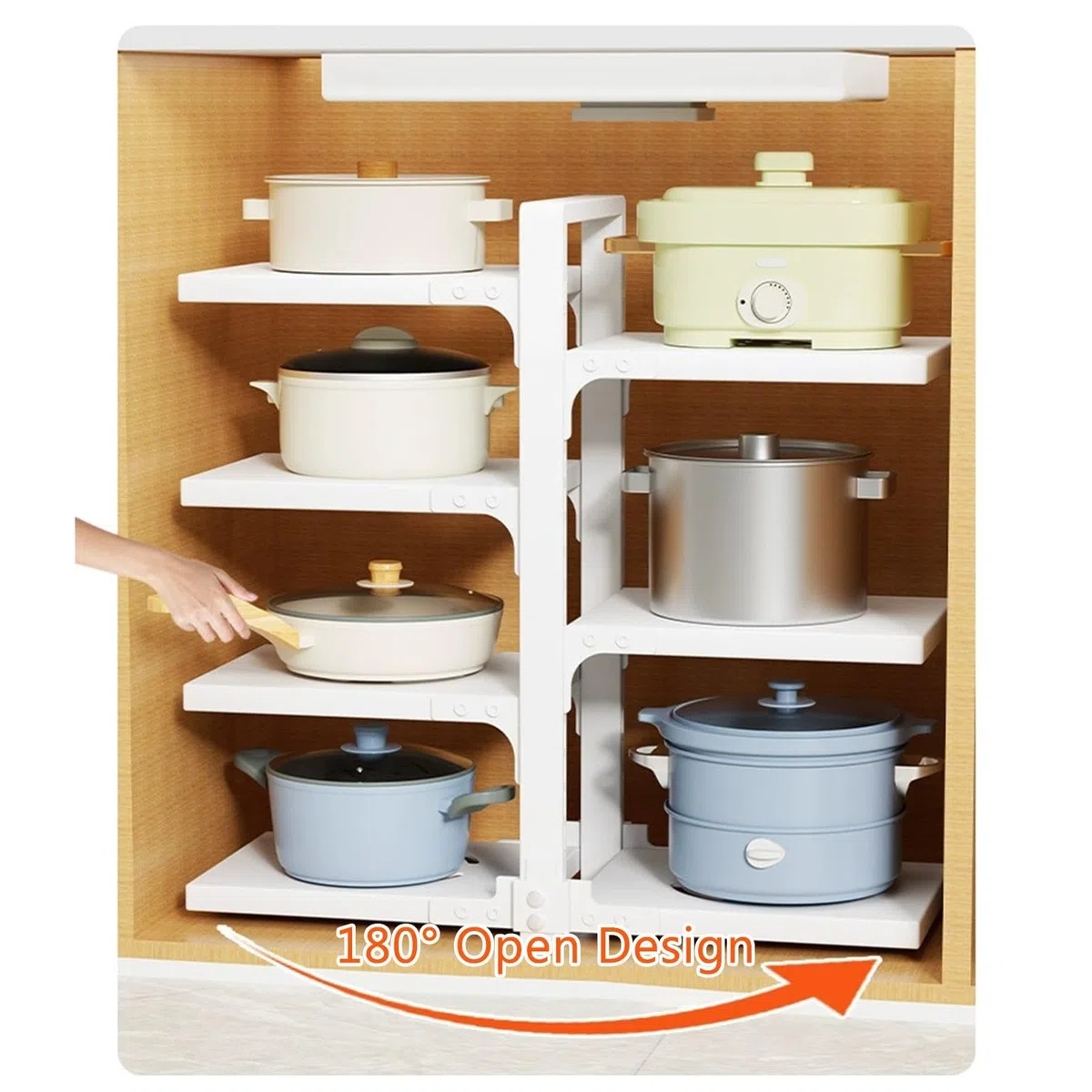 Support de rangement pour casseroles et poêles en acier au carbone pour armoire avec 7 séparateurs réglables, support de casseroles sur pied à l'intérieur de l'armoire, organisateur de casseroles et