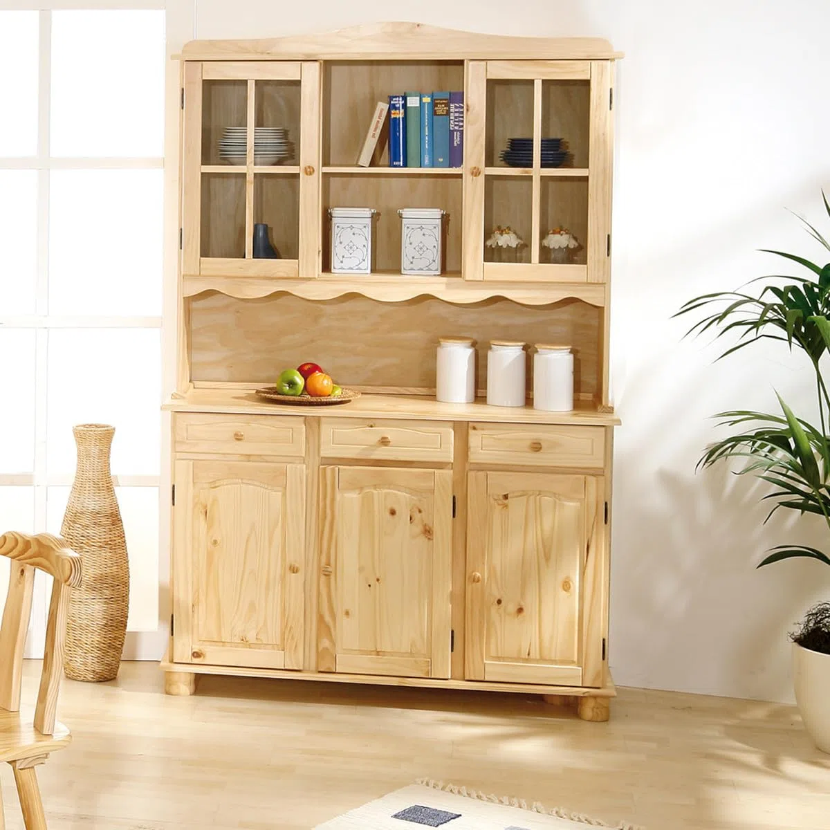AltoBuy Stan - Buffet Vaisselier 5 Portes 3 Tiroirs Bois Massif