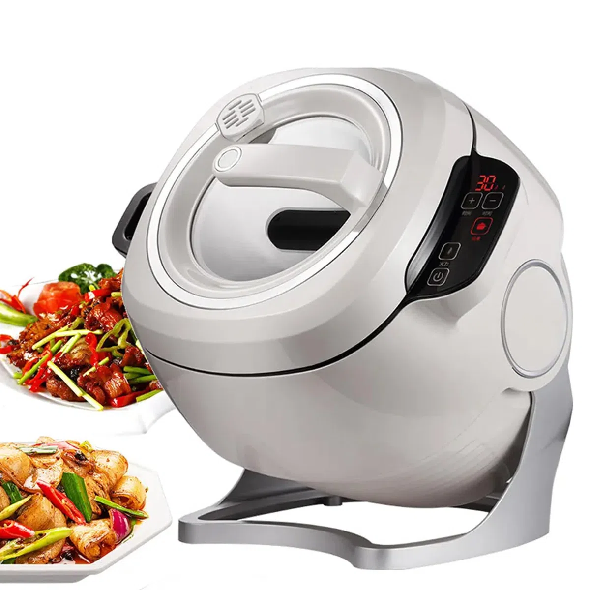 Cuiseur Automatique Portable pour Sautés, 2000 W, 6 L, Démarrage Intelligent en Un Clic, Trois Vitesses Réglables, Rotation Automatique à 360 °, pour Sautés et Ragoûts