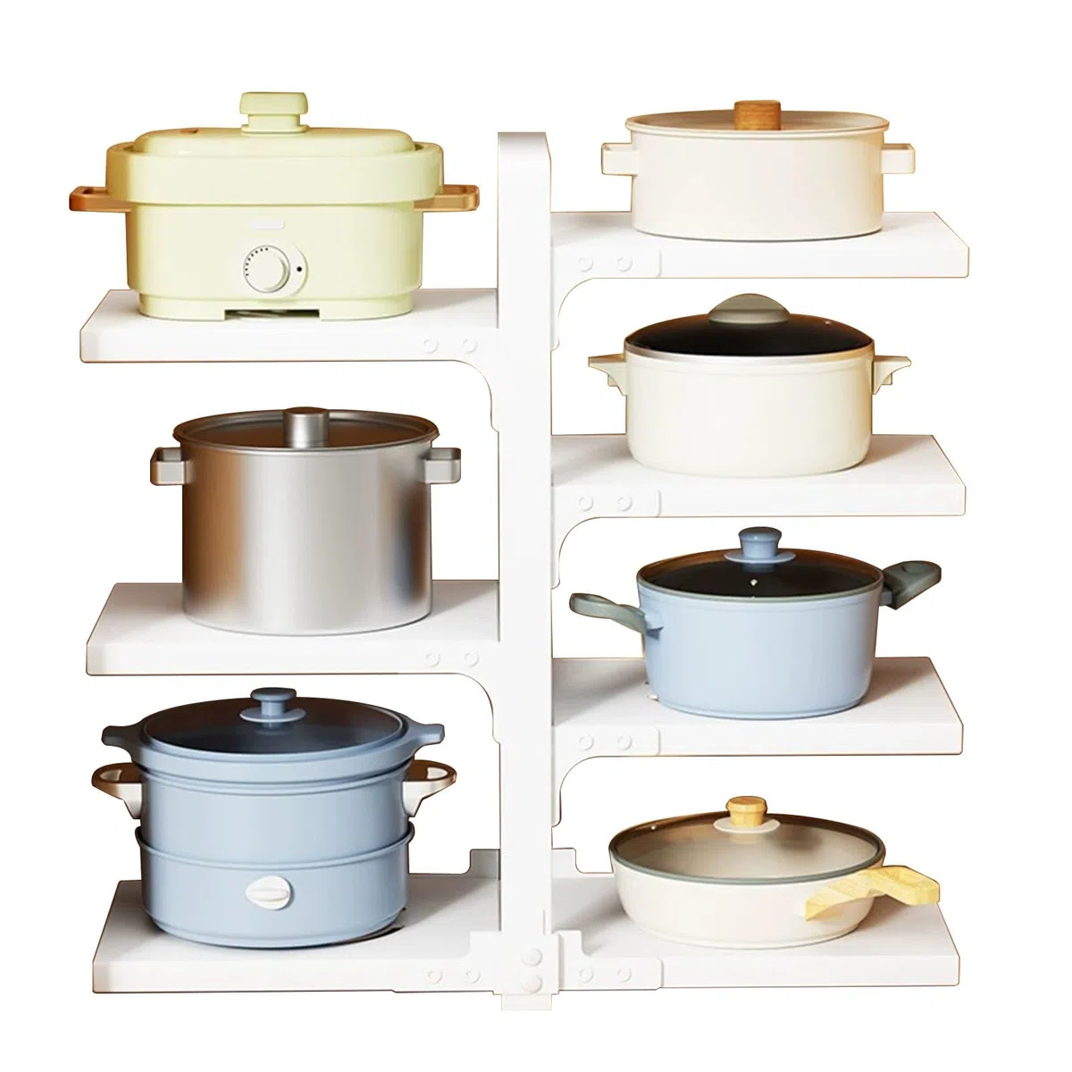 Support de rangement pour casseroles et poêles en acier au carbone pour armoire avec 7 séparateurs réglables, support de casseroles sur pied à l'intérieur de l'armoire, organisateur de casseroles et