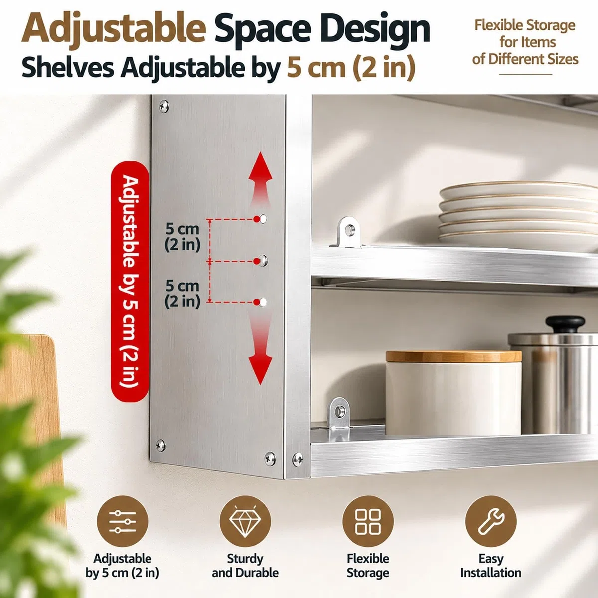 FQMYLTYN Armoire Murale en Acier Inoxydable, Étagère de Cuisine Réglable