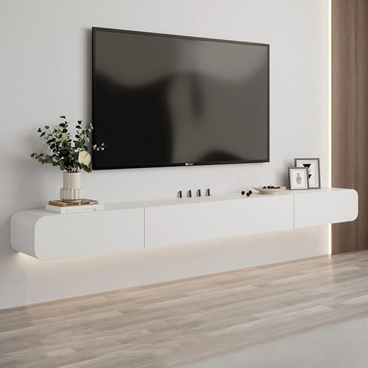 Meuble TV Flottant en Bois Massif fixé au Mur