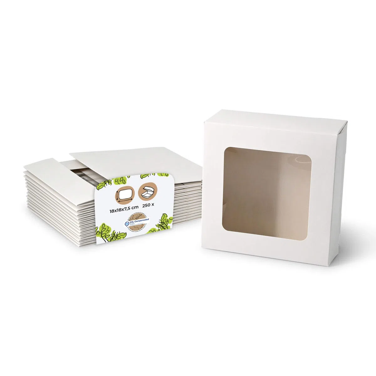 BIOZOYG Boîte à cupcakes Boîte à pâtisseries 18x18 cm pliante 7,5 cm de haut Carton blanc I avec fenêtre I avec couvercle I Boîtes à gâteaux I Boîte pour transport de muffins Lot de 250