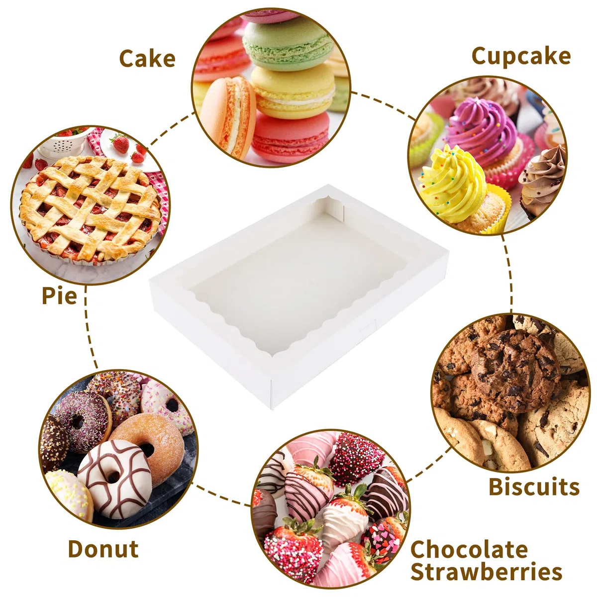 Moretoes Lot de 30 boîtes blanches de 40,6 x 28,9 x 6,3 cm avec fenêtre pour pâtisseries, tartes, muffins, fraises recouvertes de chocolat