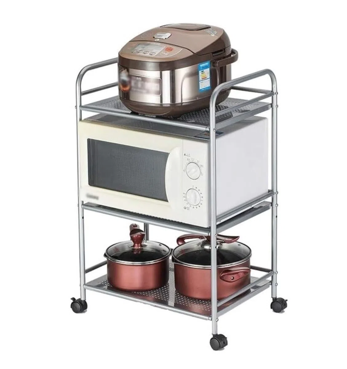 Support pour Micro Onde Support De Four À Micro-Ondes 3 Niveaux en Acier Inoxydable Cuisine Étagère Cuiseur Riz Rangement Cuisine Rangement