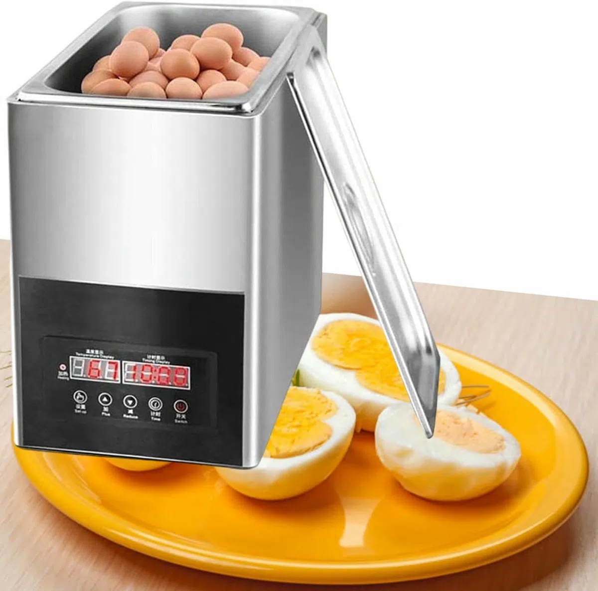 Cuiseur à œUfs à Basse TempéRature, Permet De PréParer 50 œUfs Mous Et Mi-Durs, pour Les Salons De Thé du Matin, Les Snack-Bars, Minuterie De 0 à 99 Minutes,