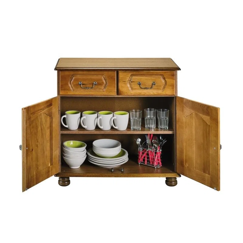 Bahut Chêne Rustique 2 Portes 2 Tiroirs 2 Niches L 82 H 77 P 41 cm