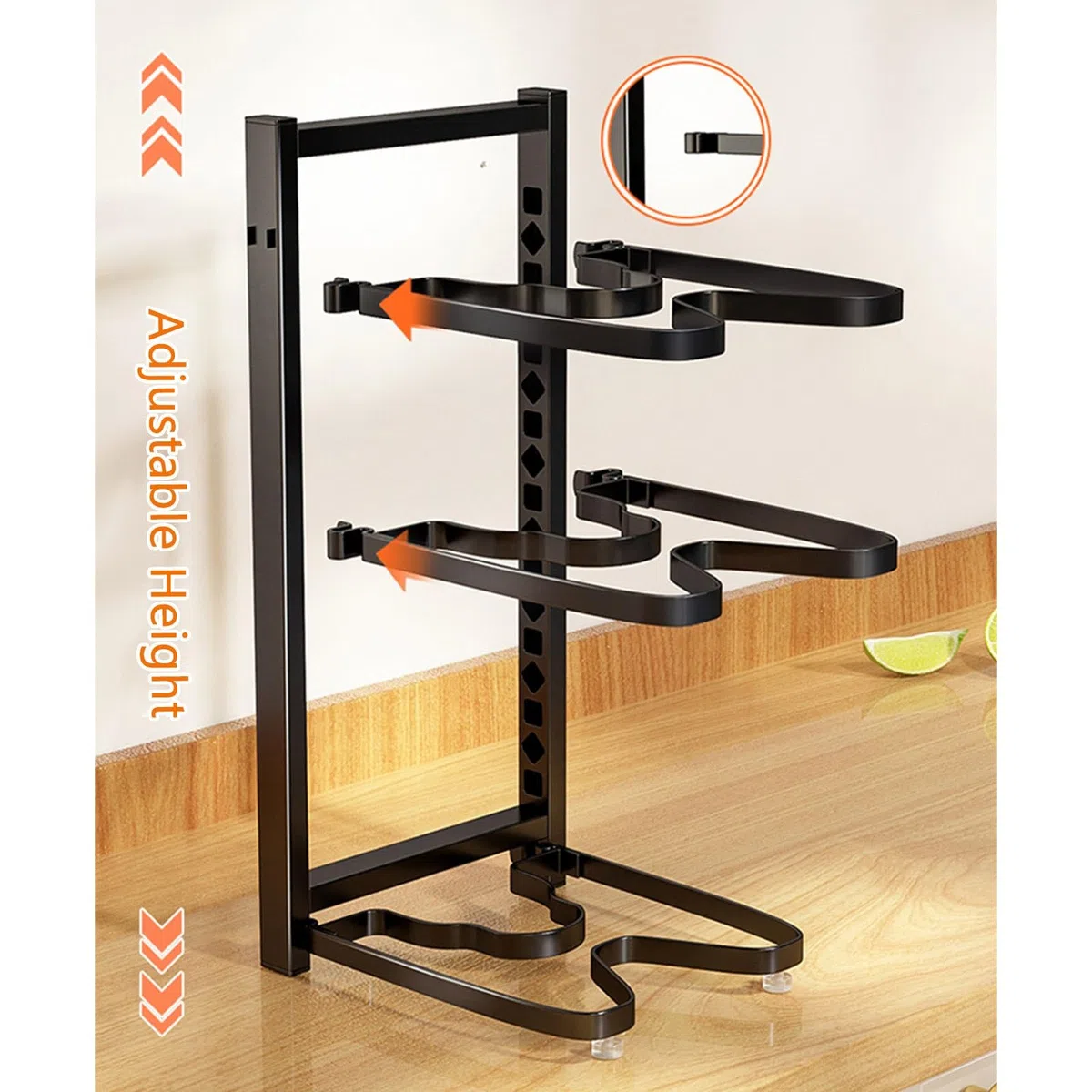 Organisateur de casseroles et poêles en fer réglable | Supports de couvercle de casserole de cuisine polyvalents pour l'organisation et le stockage sous les armoires-installation facile, 2 méthodes