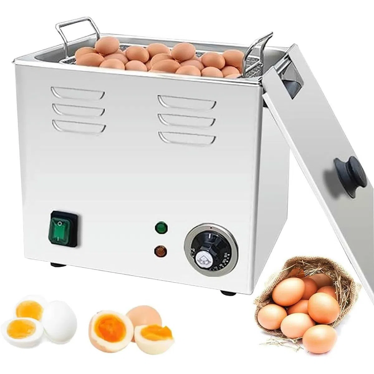 Cuiseur à œufs commercial en acier inoxydable de 2600 W, cuiseur vapeur automatique avec capacité de 60 pièces et température constante de 75 °C pour une utilisation professionnelle en cuisine