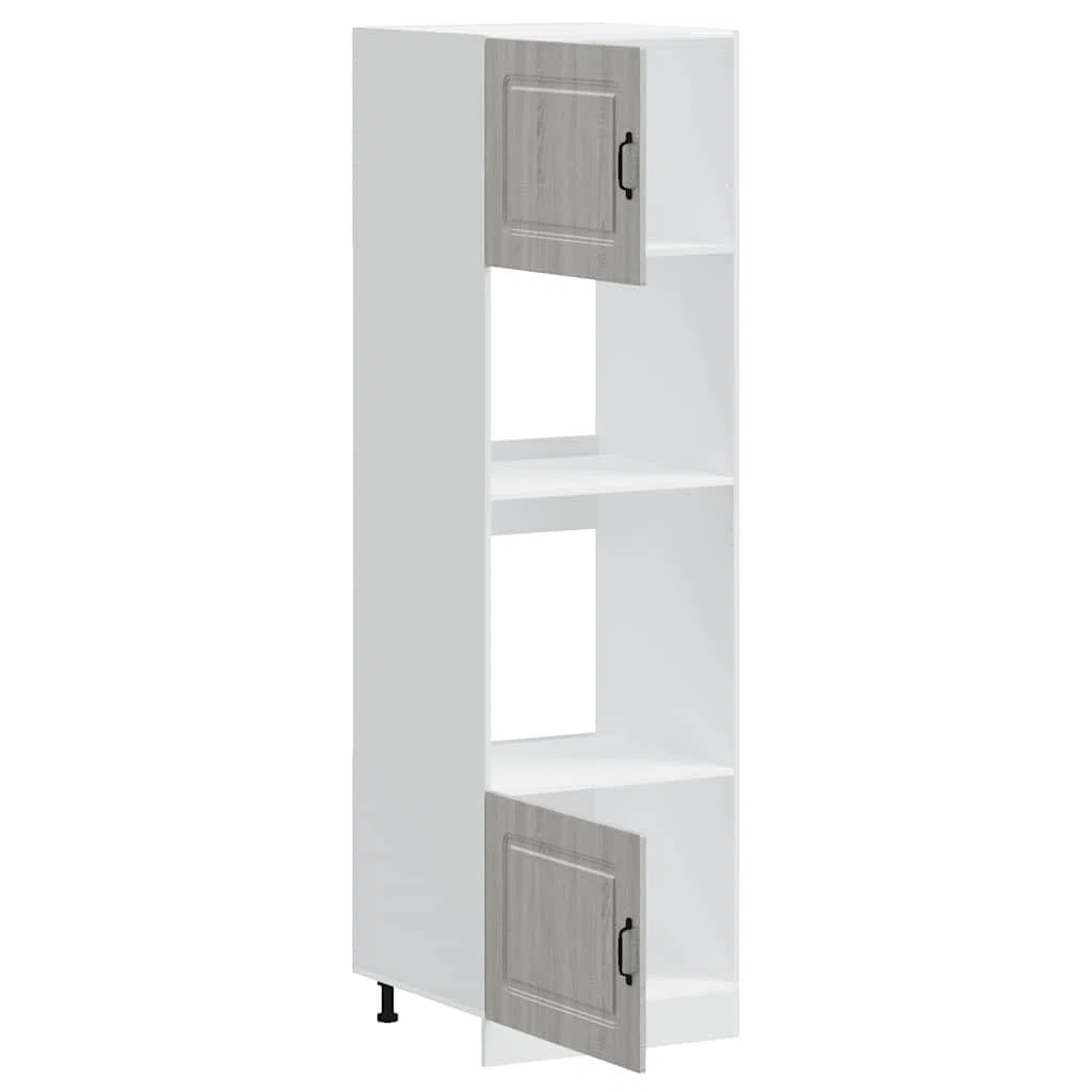 Armoires de Four 2 pièces Kalmar en Bois d'ingénierie Gris Sonoma 60x57x207 cm avec Pieds réglables, Rangement Micro-Ondes, Meuble Placard Compact pour Cuisine et Salle à Manger