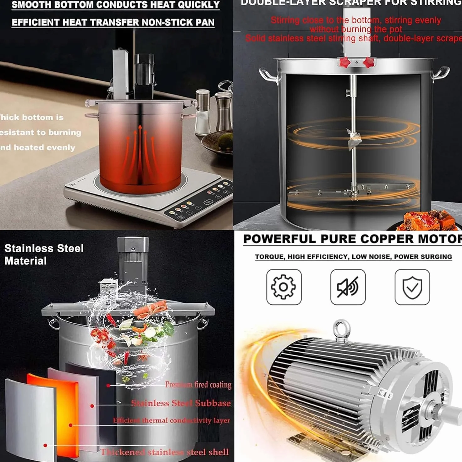 40L/80L Marmite Mélangeuse Automatique - Cuiseur-Mélangeur Électrique Professionnel pour Confitures, Sauces, Fond de Soupe (Machine INOX à 4 Racloirs Antiadhésive, Équipement Pro)
