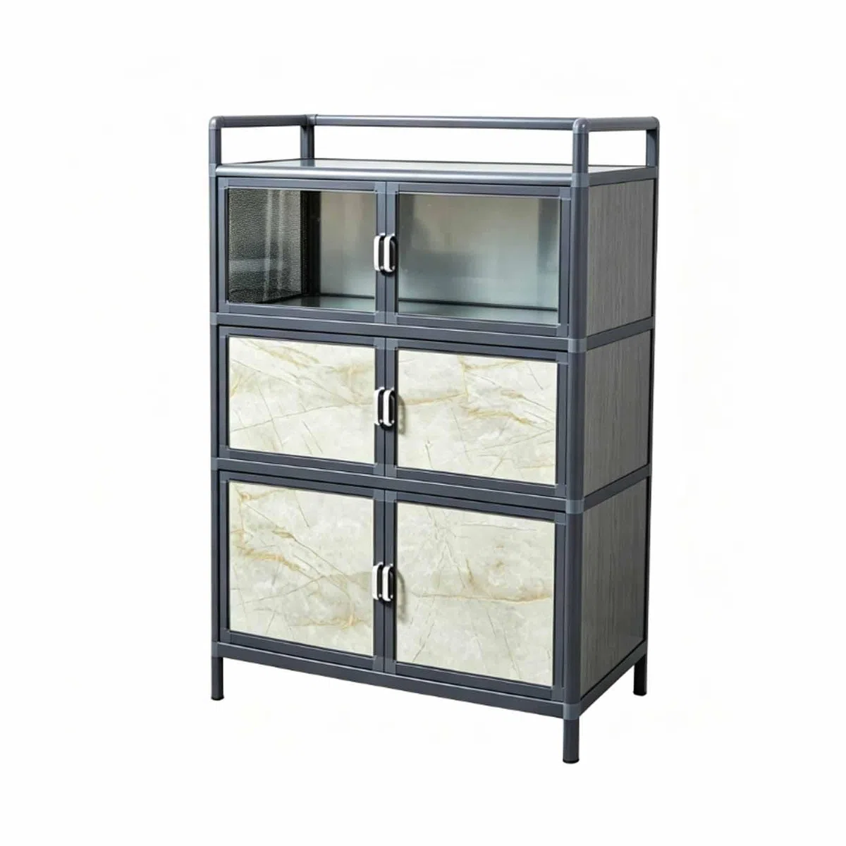 Meuble de Rangement Cuisine avec Portes, Armoire Alu Noire