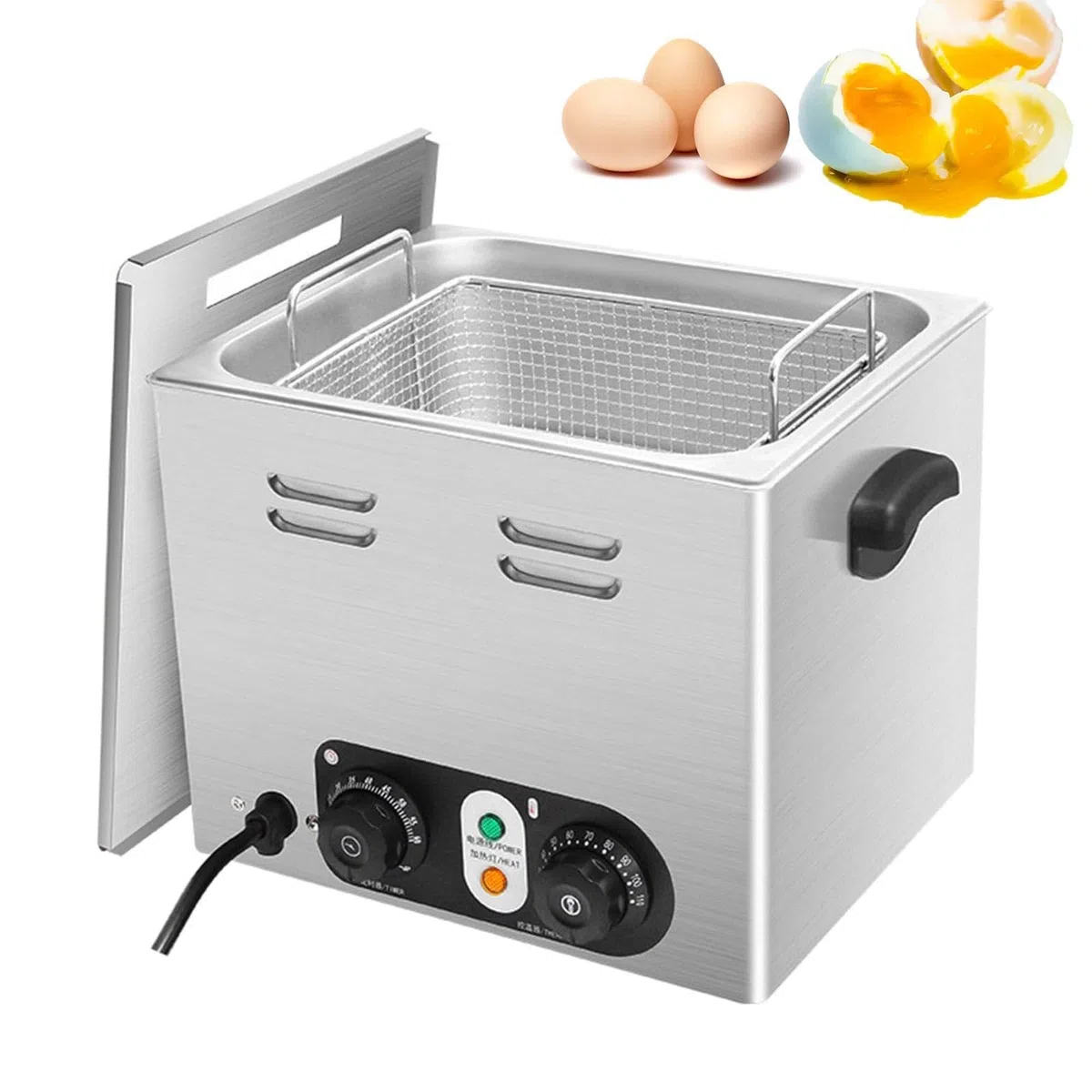 Cuiseur à œufs Professionnel 2600 W, en Acier Inoxydable, avec Panier à œufs en de 45 pièces, Thermostat réglable de 30 à 110 °C et minuterie.