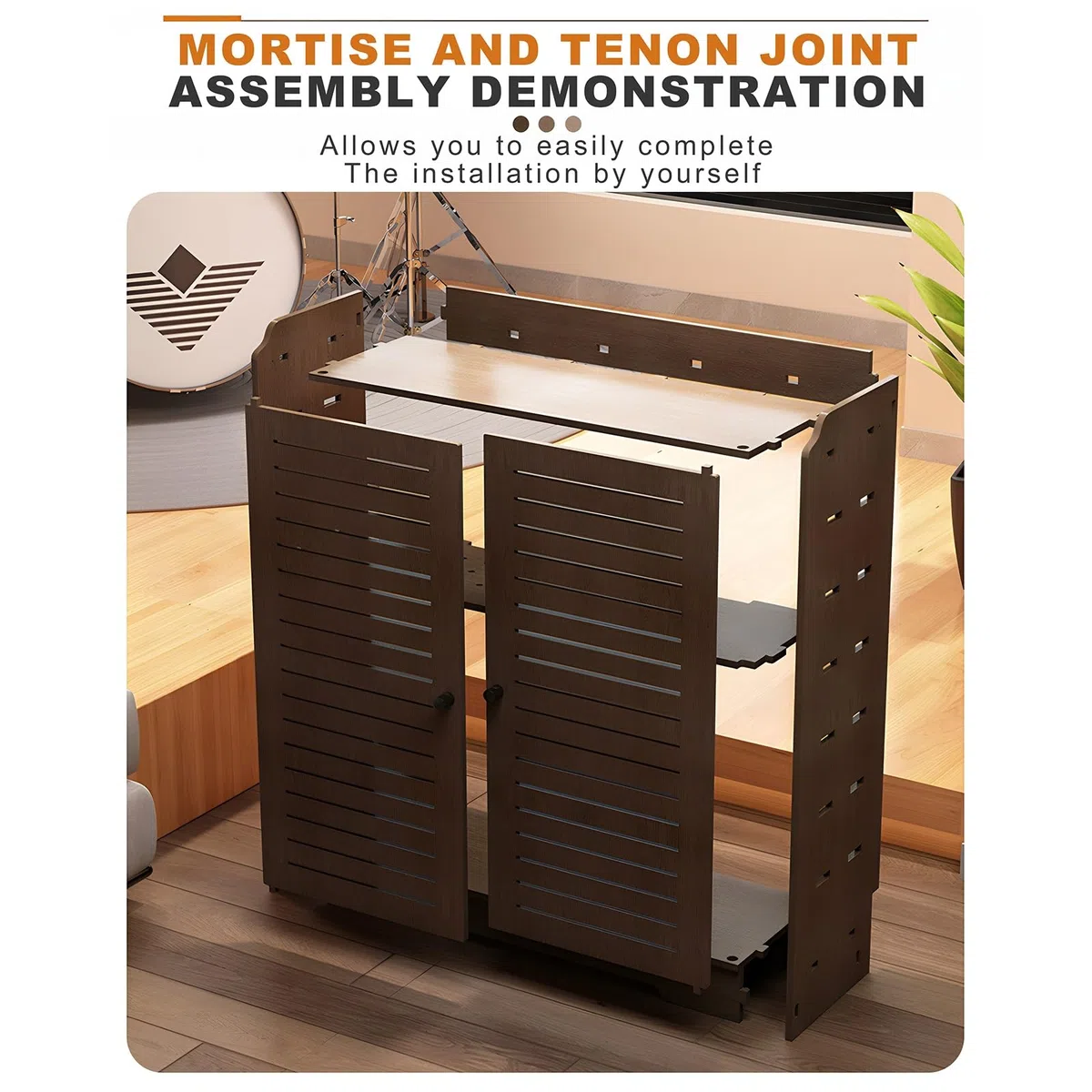 Slish Armoire Sto en bois avec portes et étagères pour salon, chambre à coucher, bureau (50 x 65 x 25 cm)