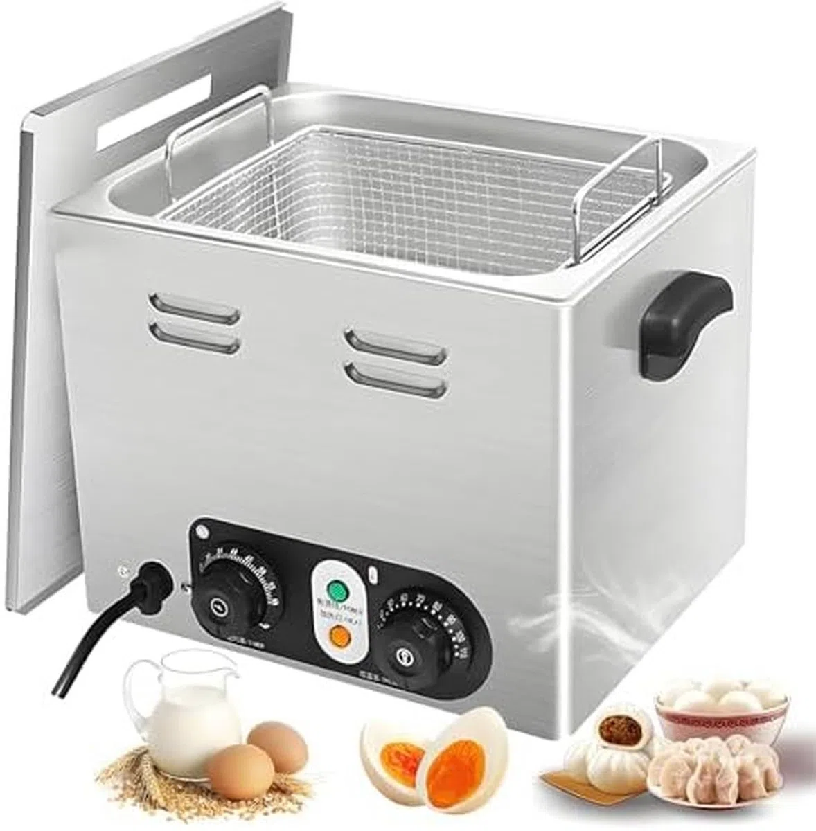 Cuiseur à œufs en acier inoxydable 2600 W avec minuteur et panier en maille