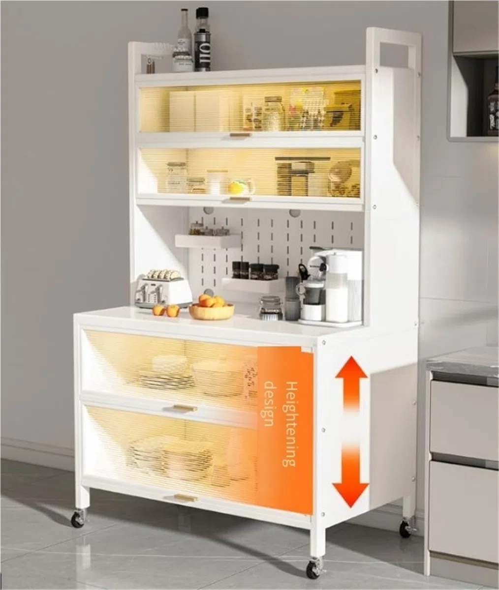 Meuble de rangement de cuisine à roulettes à 6 niveaux avec porte rabattable – En métal pour cafetières à micro-ondes, casseroles et poêles – Buffet peu encombrant (noir, 100 cm)