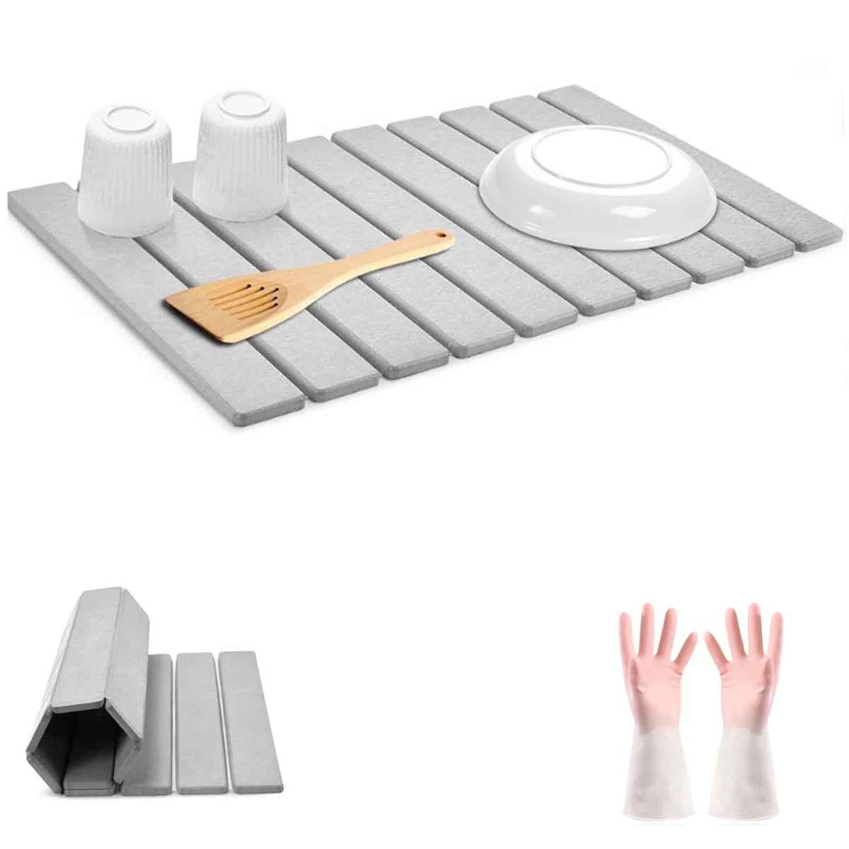 Tapis de séchage rapide en pierre - Pliable et antidérapant - En diatomite - Respectueux de l'environnement - Plateau de séchage instantané idéal pour les plans de travail en marbre (gris foncé
