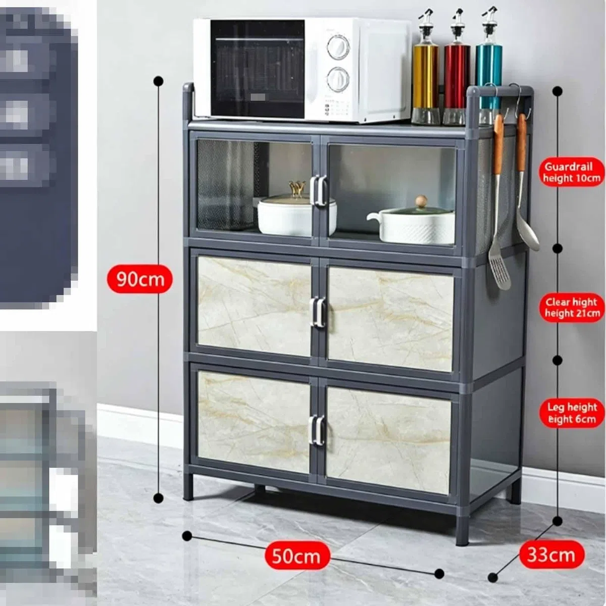 Meuble de Rangement Cuisine avec Portes, Armoire Alu Noire